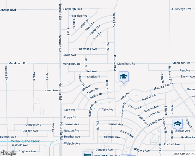 map of restaurants, bars, coffee shops, grocery stores, and more near 8368 Charles Place in California City
