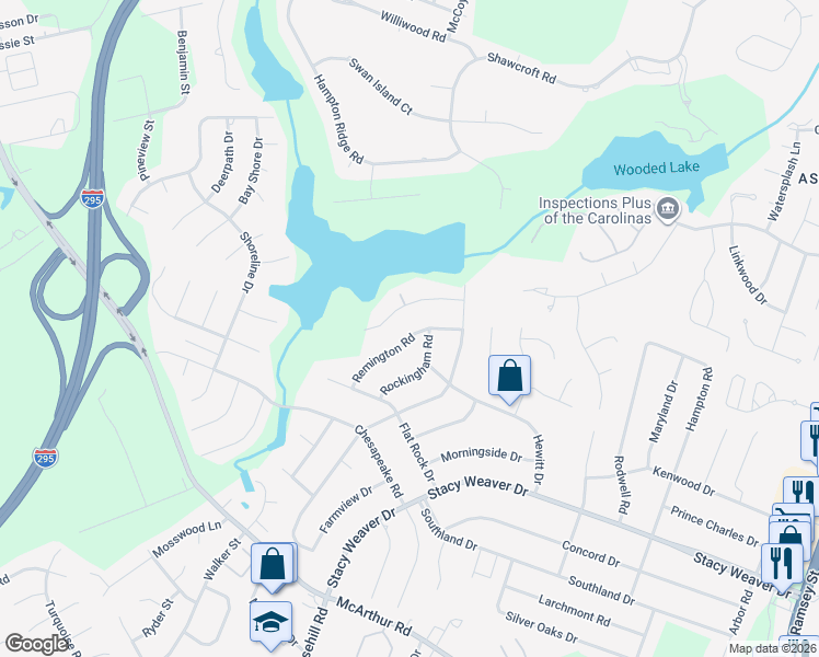 map of restaurants, bars, coffee shops, grocery stores, and more near 5201 Southport Road in Fayetteville
