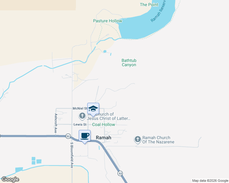 map of restaurants, bars, coffee shops, grocery stores, and more near Weight Drive in Ramah