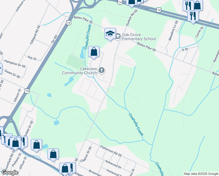 map of restaurants, bars, coffee shops, grocery stores, and more near 810 Durkee Road Southeast in Cleveland