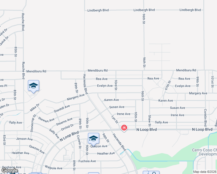 map of restaurants, bars, coffee shops, grocery stores, and more near 9200 Evelyn Avenue in California City