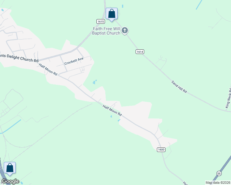 map of restaurants, bars, coffee shops, grocery stores, and more near 680 Half Moon Road in New Bern