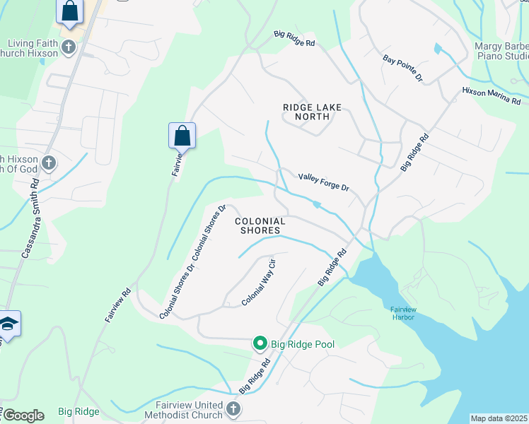 map of restaurants, bars, coffee shops, grocery stores, and more near 1759 Colonial Shores Drive in Chattanooga