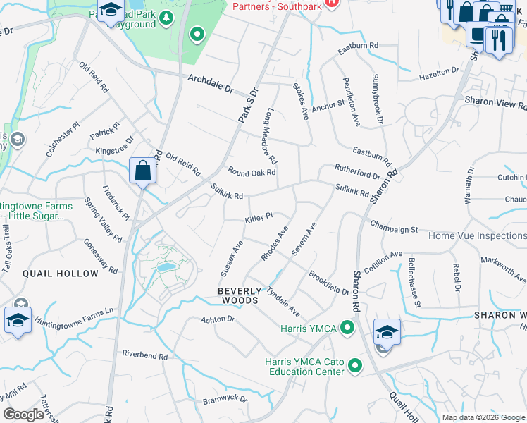 map of restaurants, bars, coffee shops, grocery stores, and more near 3700 Sulkirk Road in Charlotte