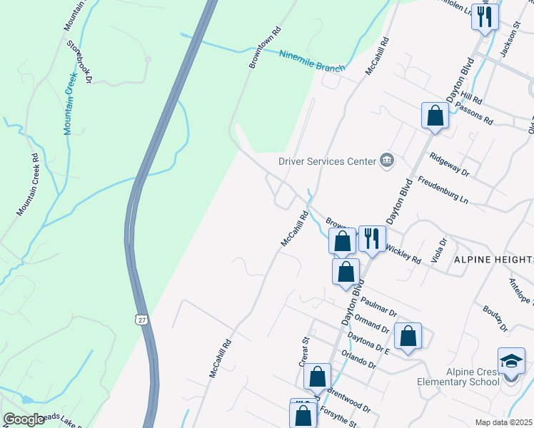 map of restaurants, bars, coffee shops, grocery stores, and more near 4708 Winifred Drive in Chattanooga