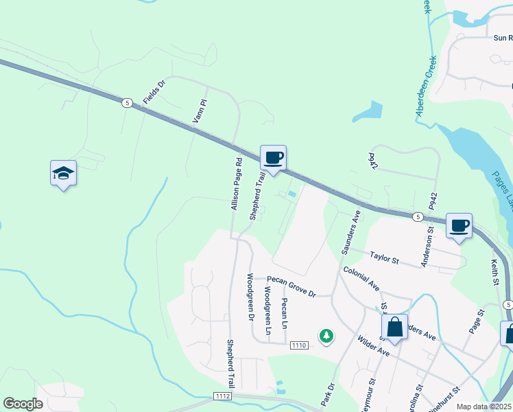 map of restaurants, bars, coffee shops, grocery stores, and more near 185 Shepherd Trail in Aberdeen
