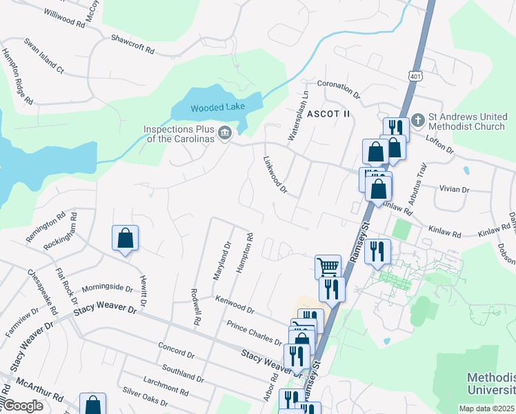map of restaurants, bars, coffee shops, grocery stores, and more near 400 Bubble Creek Court in Fayetteville
