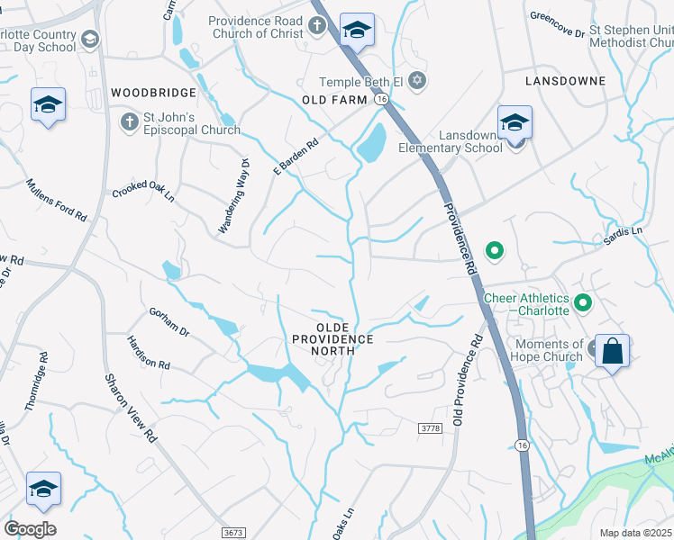 map of restaurants, bars, coffee shops, grocery stores, and more near 1801 Carmel Ridge Road in Charlotte