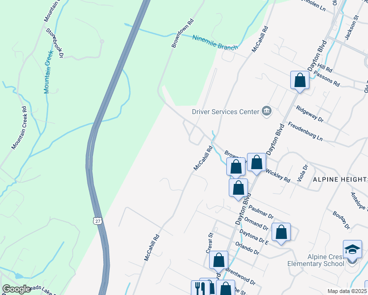 map of restaurants, bars, coffee shops, grocery stores, and more near 4708 Winifred Drive in Chattanooga