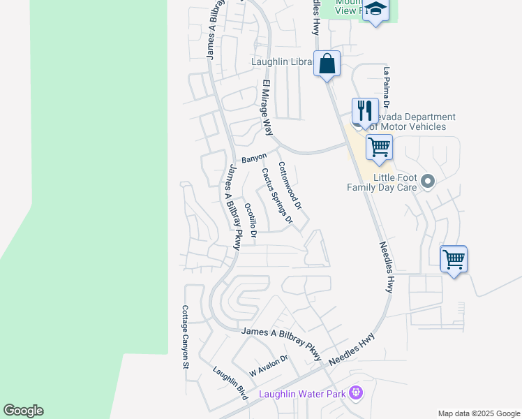 map of restaurants, bars, coffee shops, grocery stores, and more near 3237 Manzanita Lane in Laughlin