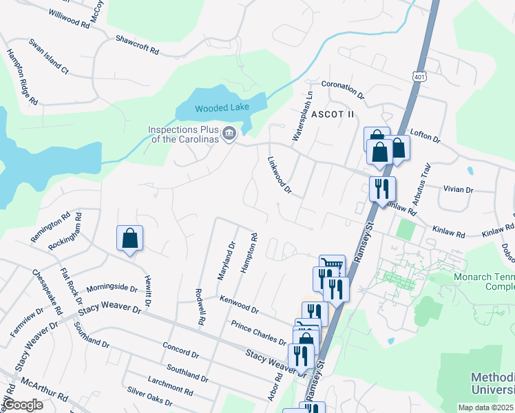 map of restaurants, bars, coffee shops, grocery stores, and more near 402 Bubble Creek Court in Fayetteville
