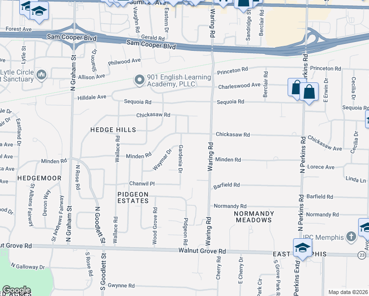 map of restaurants, bars, coffee shops, grocery stores, and more near 275 Gardenia Drive in Memphis