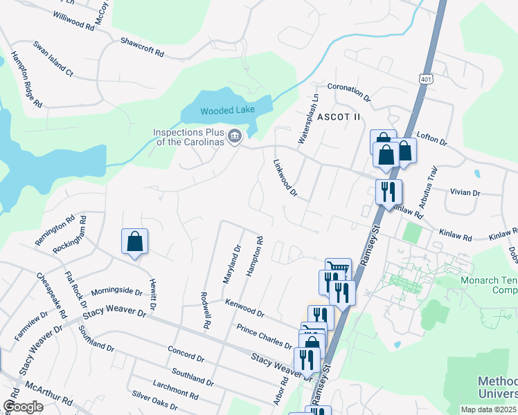 map of restaurants, bars, coffee shops, grocery stores, and more near 363 Bubble Creek Court in Fayetteville