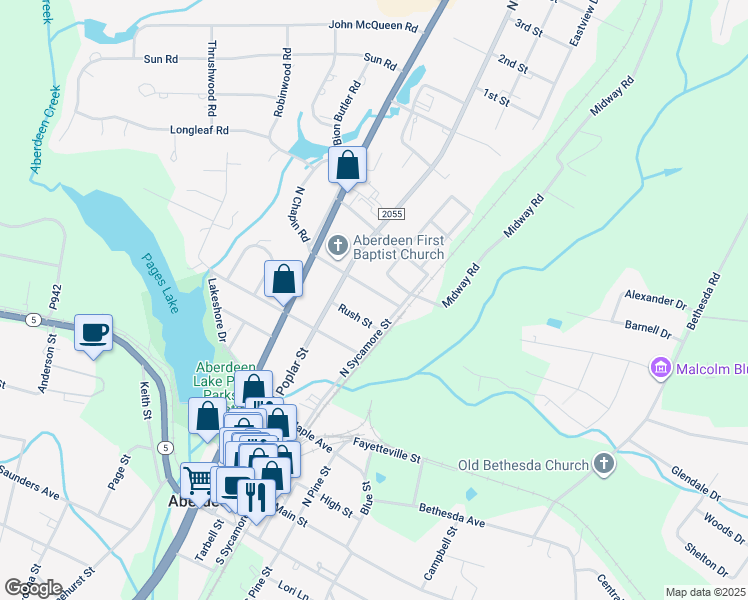 map of restaurants, bars, coffee shops, grocery stores, and more near 109 Montford Street in Aberdeen