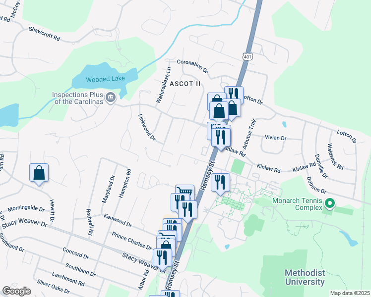 map of restaurants, bars, coffee shops, grocery stores, and more near 5509 Deep Hollow Court in Fayetteville