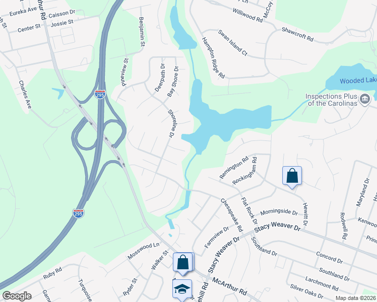 map of restaurants, bars, coffee shops, grocery stores, and more near 5312 Bluewater Place in Fayetteville