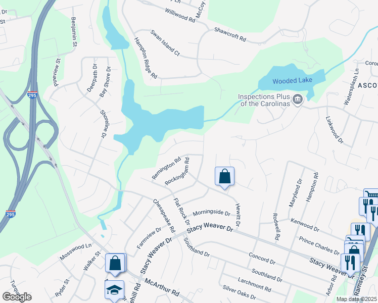 map of restaurants, bars, coffee shops, grocery stores, and more near 5183 Southport Road in Fayetteville