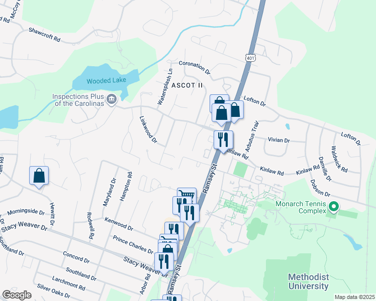map of restaurants, bars, coffee shops, grocery stores, and more near 5509 Deep Hollow Court in Fayetteville