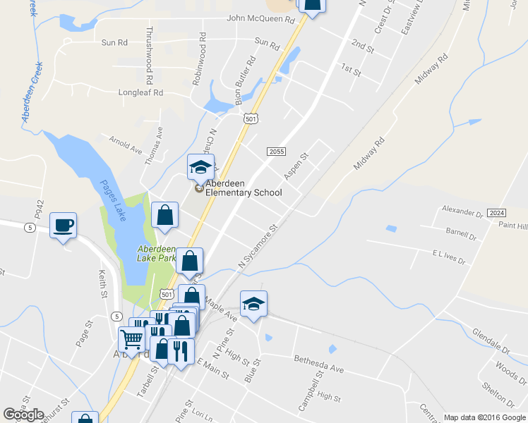 map of restaurants, bars, coffee shops, grocery stores, and more near 109 Montford Street in Aberdeen