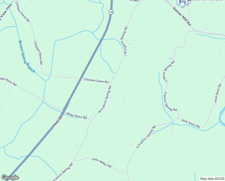 map of restaurants, bars, coffee shops, grocery stores, and more near 2389 West Francis Spring Road in Whitwell