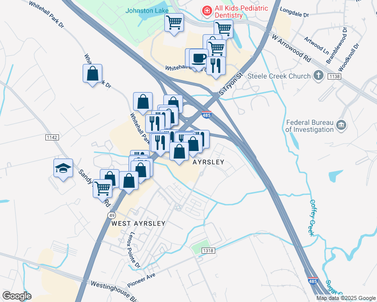 map of restaurants, bars, coffee shops, grocery stores, and more near 9110 Kings Parade Boulevard in Charlotte