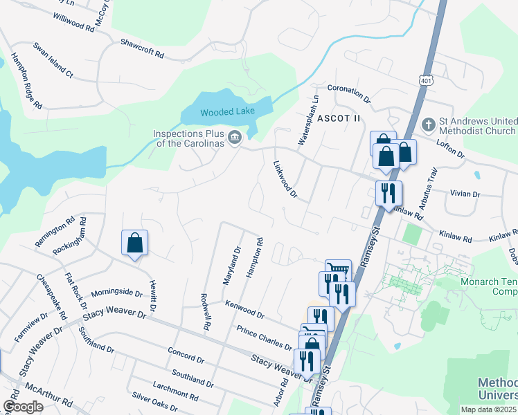 map of restaurants, bars, coffee shops, grocery stores, and more near 412 Bubble Creek Court in Fayetteville