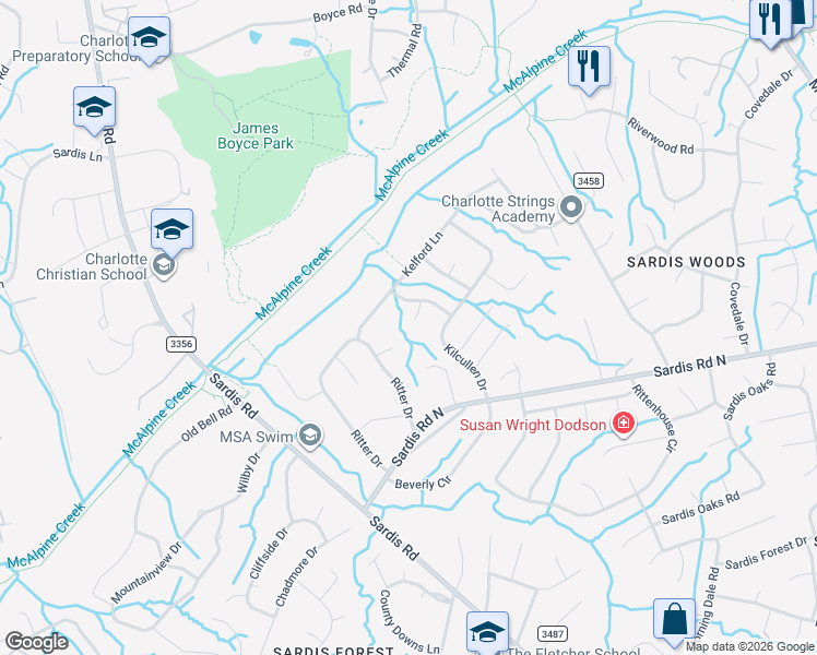 map of restaurants, bars, coffee shops, grocery stores, and more near in Charlotte