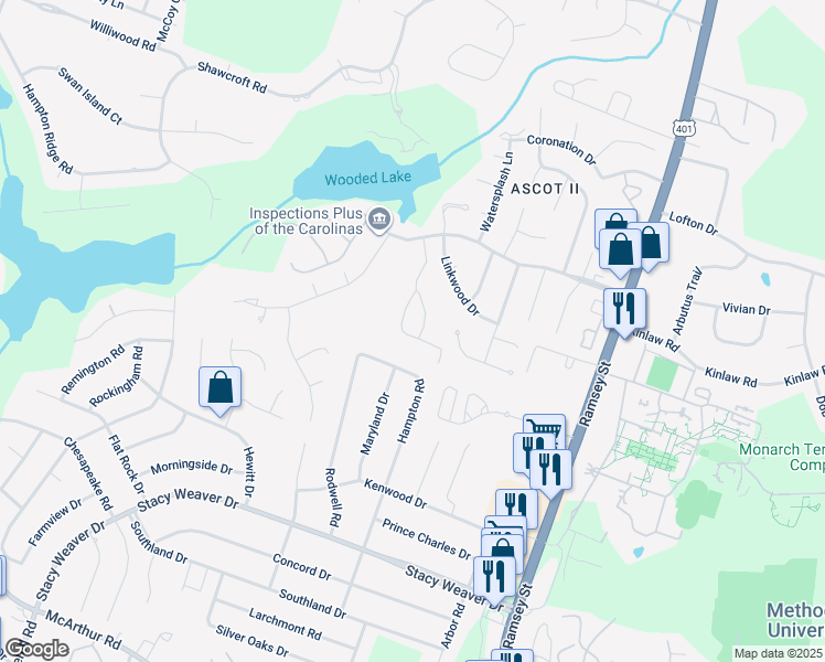 map of restaurants, bars, coffee shops, grocery stores, and more near 361 Bubble Creek Court in Fayetteville