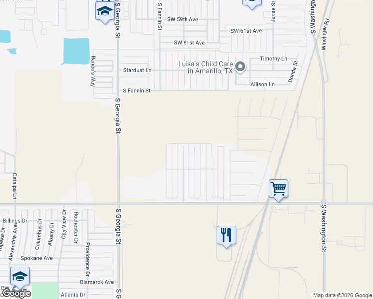 map of restaurants, bars, coffee shops, grocery stores, and more near 6905 Explorer Trail in Amarillo
