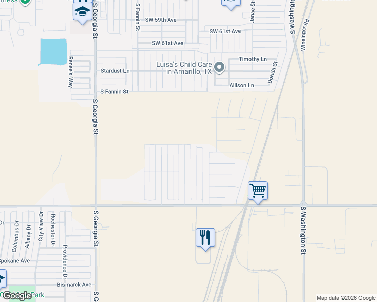 map of restaurants, bars, coffee shops, grocery stores, and more near 6900 Mercury Trail in Amarillo