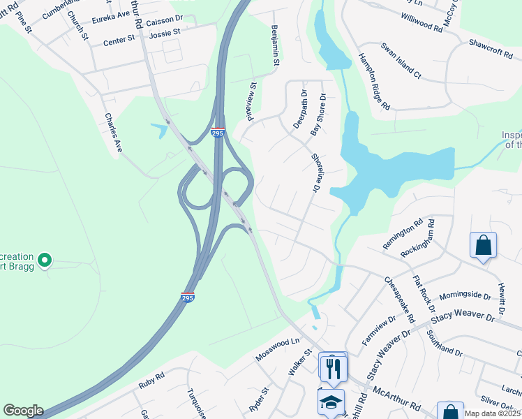 map of restaurants, bars, coffee shops, grocery stores, and more near 5427 Sandstone Drive in Fayetteville