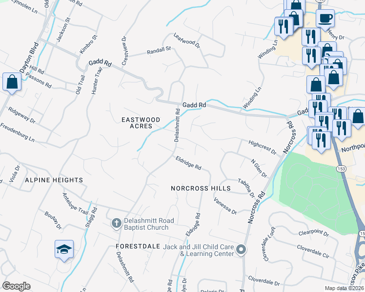 map of restaurants, bars, coffee shops, grocery stores, and more near 600 Mountain Wood Drive in Chattanooga