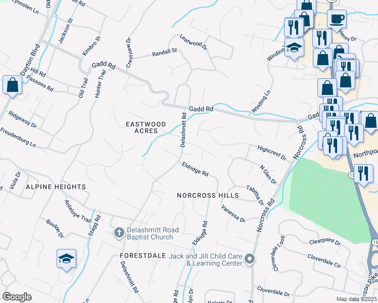 map of restaurants, bars, coffee shops, grocery stores, and more near 603 Mountain Trail in Chattanooga