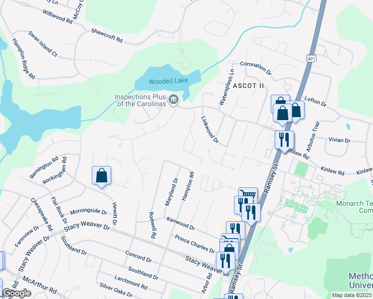 map of restaurants, bars, coffee shops, grocery stores, and more near 360 Bubble Creek Court in Fayetteville