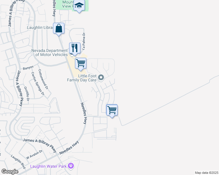 map of restaurants, bars, coffee shops, grocery stores, and more near 3188 Arroya Court in Laughlin