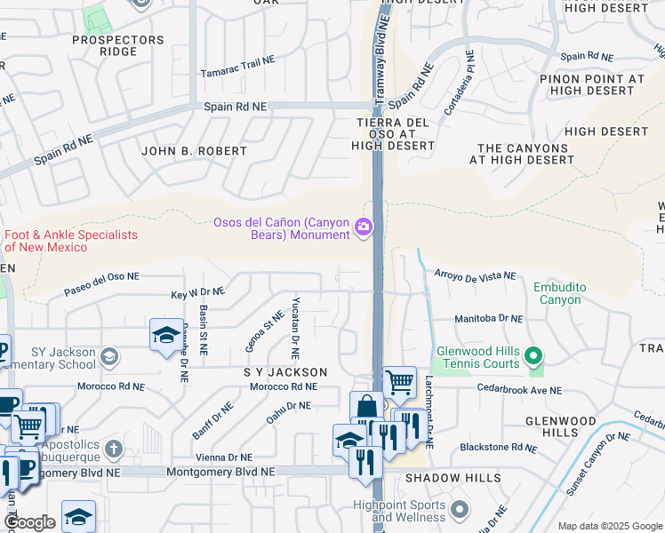 map of restaurants, bars, coffee shops, grocery stores, and more near 5017 Hardin Drive Northeast in Albuquerque