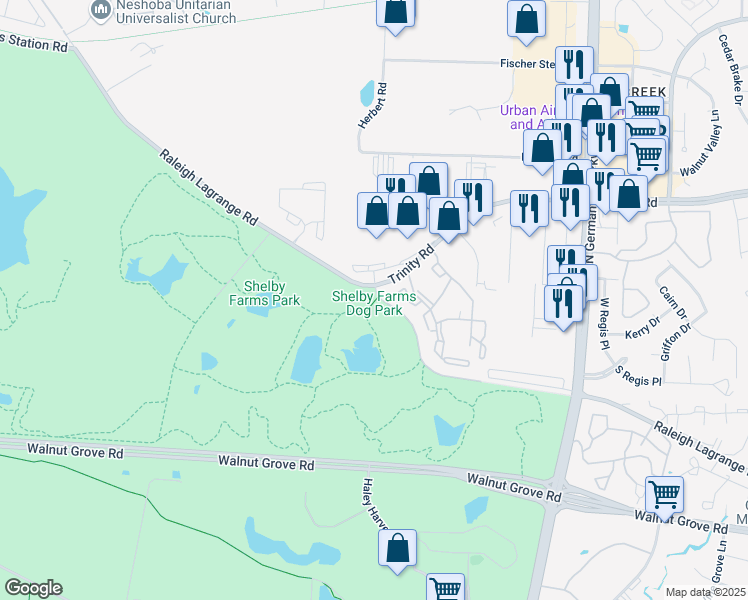 map of restaurants, bars, coffee shops, grocery stores, and more near Raleigh Lagrange Road in Memphis