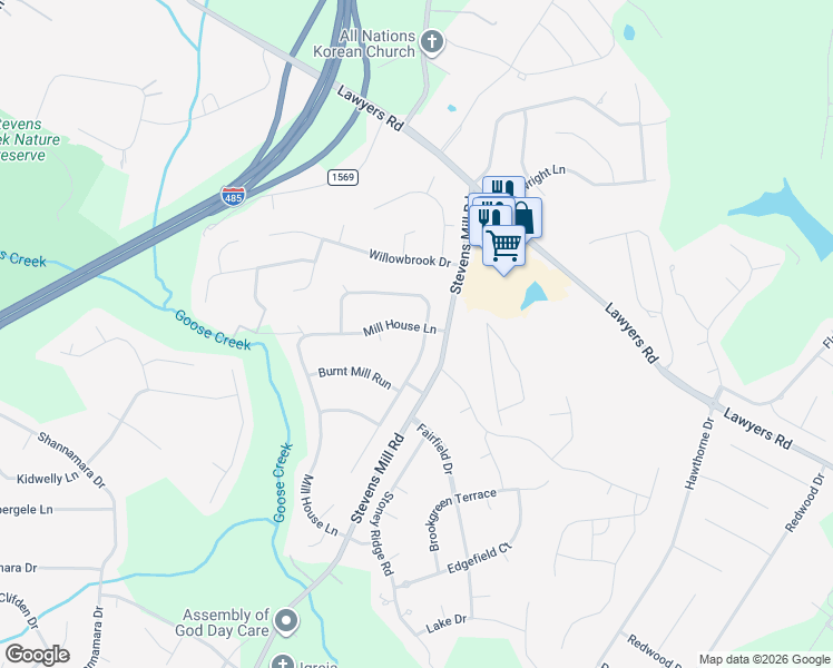 map of restaurants, bars, coffee shops, grocery stores, and more near 8237 Hunley Ridge Road in Matthews