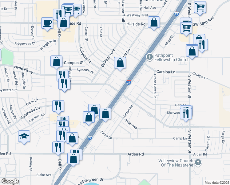 map of restaurants, bars, coffee shops, grocery stores, and more near Marshall Formby Memorial Highway in Amarillo