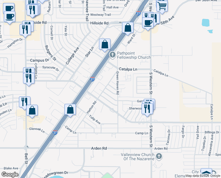 map of restaurants, bars, coffee shops, grocery stores, and more near 4800 Carole Lane in Amarillo