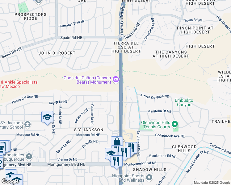 map of restaurants, bars, coffee shops, grocery stores, and more near 12505 Hardin Court Northeast in Albuquerque