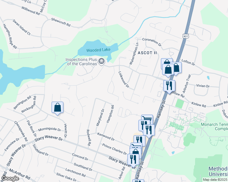 map of restaurants, bars, coffee shops, grocery stores, and more near 412 Bubble Creek Court in Fayetteville