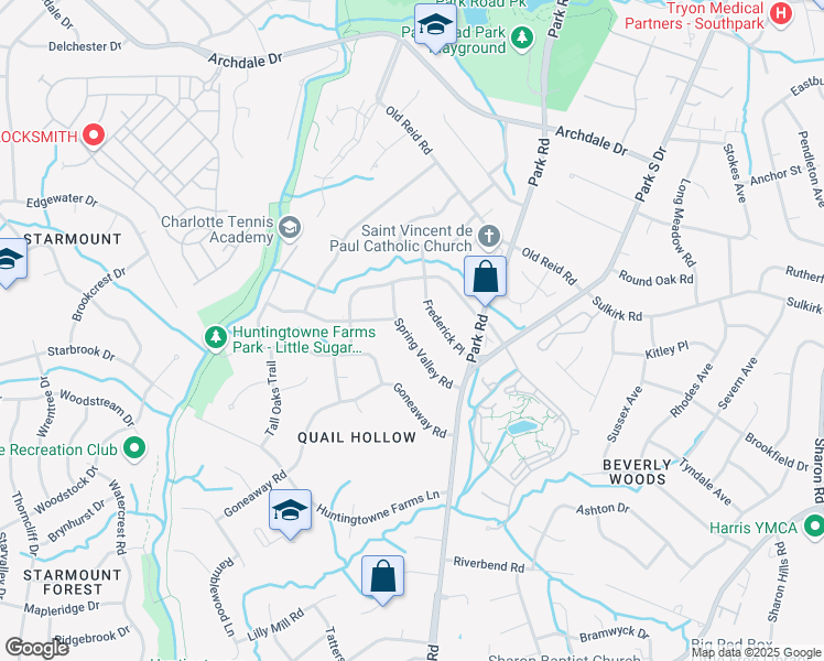 map of restaurants, bars, coffee shops, grocery stores, and more near 3136 Frederick Place in Charlotte