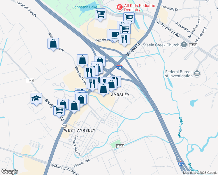 map of restaurants, bars, coffee shops, grocery stores, and more near 9110 Kings Parade Boulevard in Charlotte