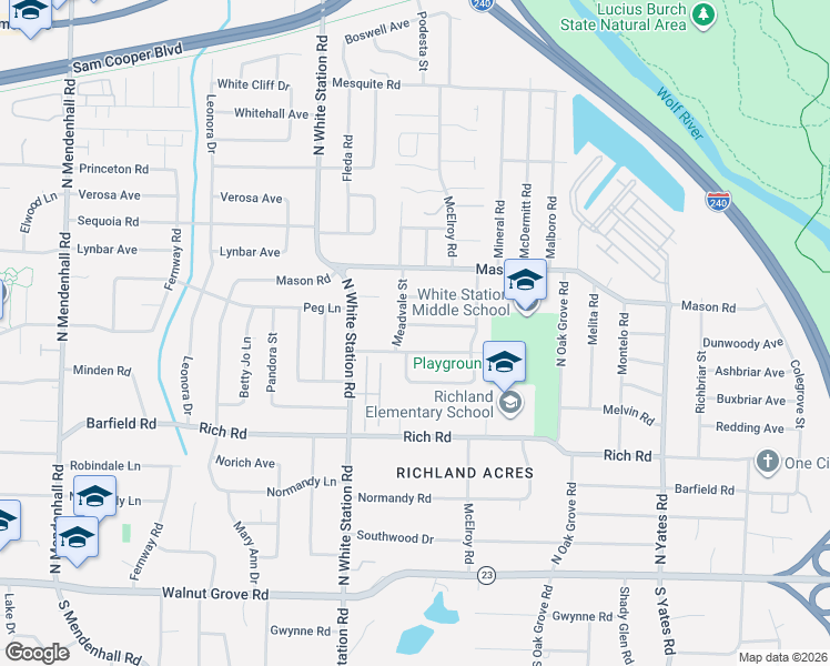 map of restaurants, bars, coffee shops, grocery stores, and more near 5319 Chickasaw Road in Memphis
