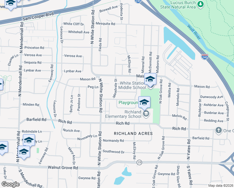 map of restaurants, bars, coffee shops, grocery stores, and more near 5319 Chickasaw Road in Memphis