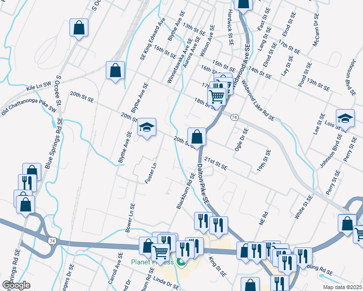 map of restaurants, bars, coffee shops, grocery stores, and more near 802 20th Street Southeast in Cleveland