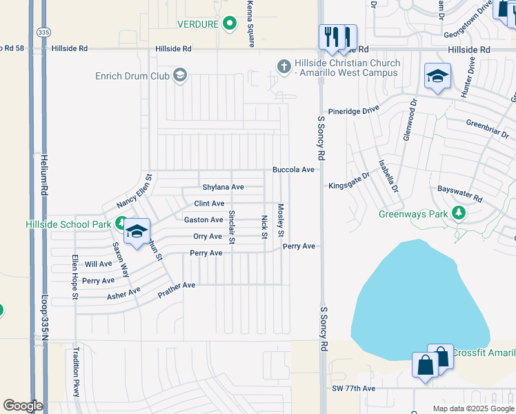 map of restaurants, bars, coffee shops, grocery stores, and more near 9003 Clint Avenue in Amarillo