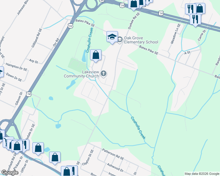 map of restaurants, bars, coffee shops, grocery stores, and more near 810 Durkee Road Southeast in Cleveland