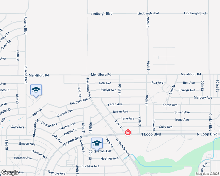map of restaurants, bars, coffee shops, grocery stores, and more near 9143 Evelyn Avenue in California City